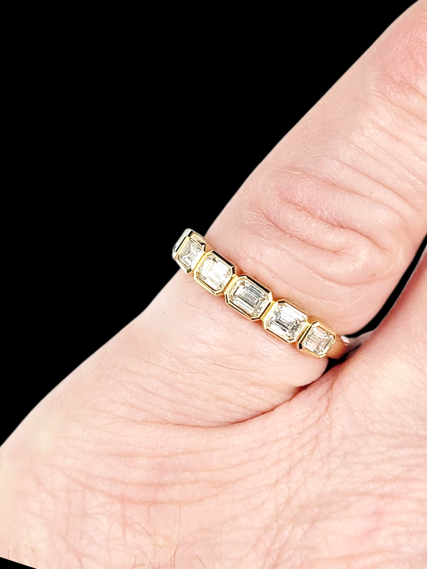 18ct yellow gold landscape emerald cut diamond half hoop ring sku 8470