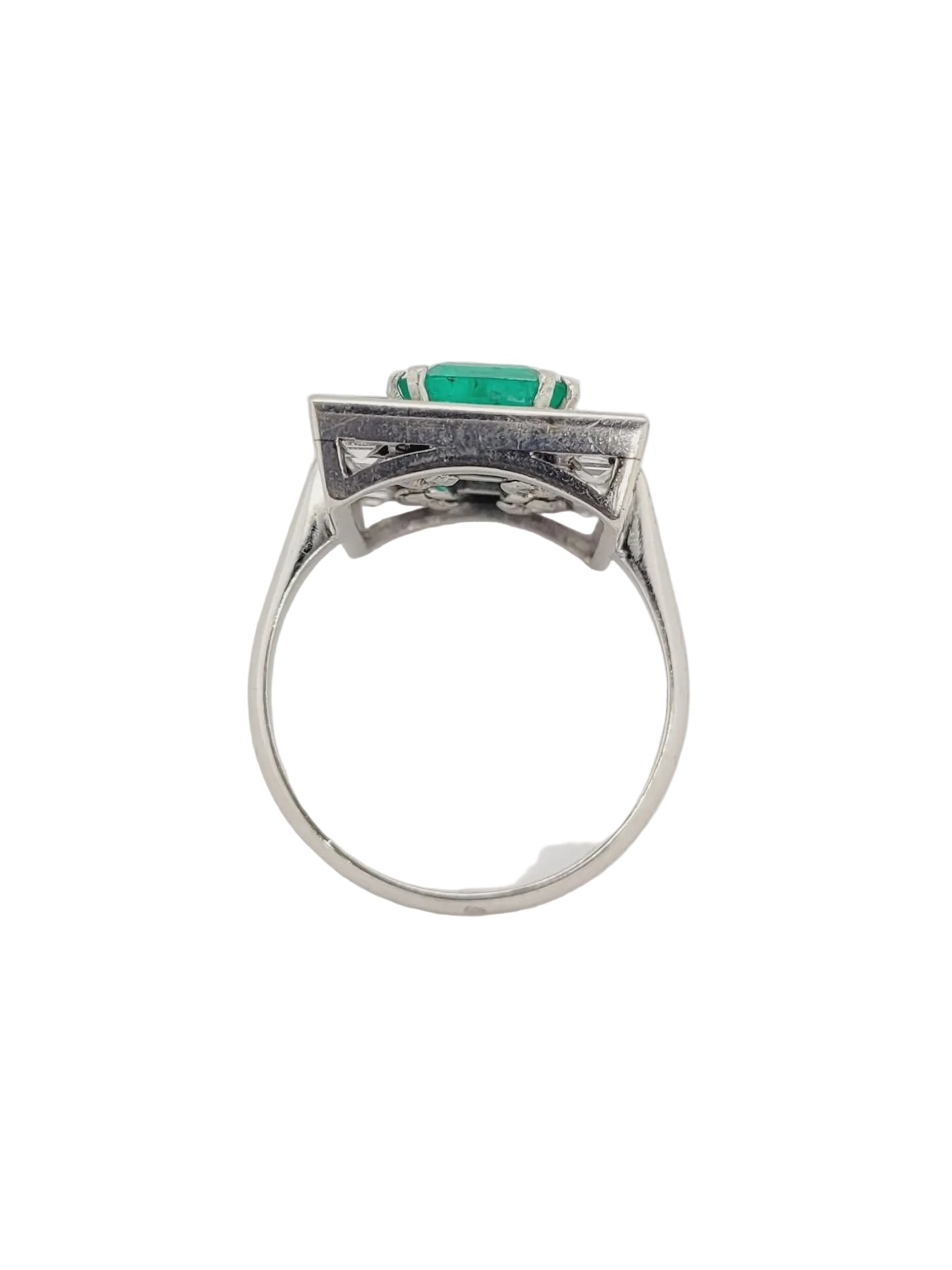 Fine Columbian emerald and square diamond ring sku 9074