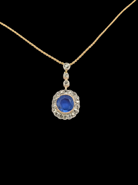 Antique Ceylon cornflower blue sapphire and diamond pendant
SKU: 7953