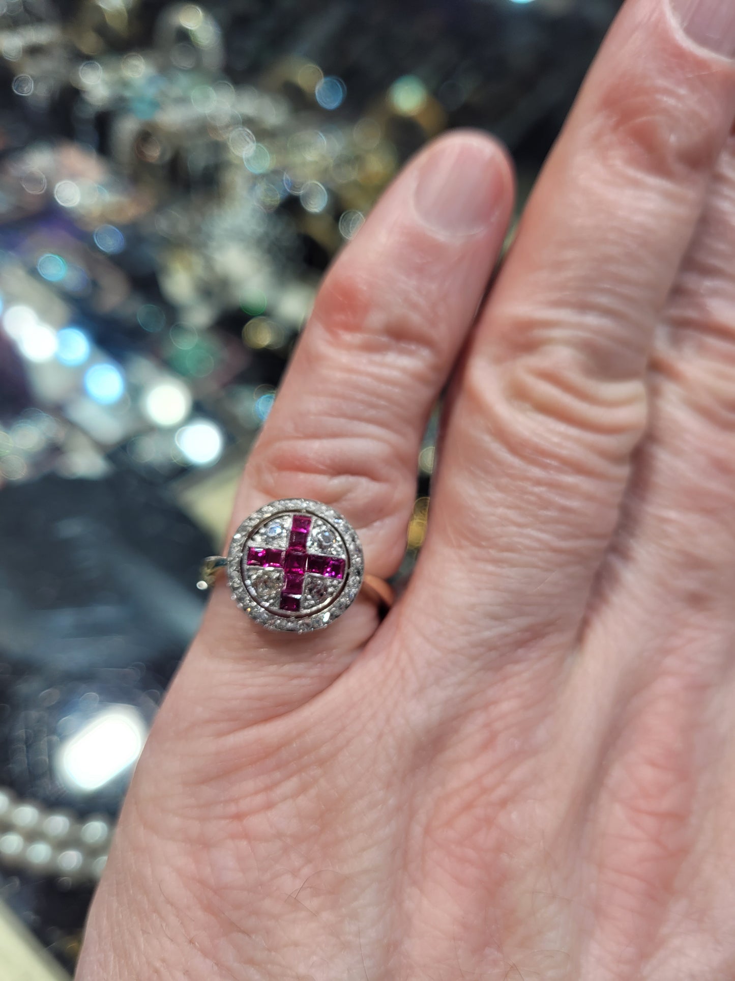 Fine Edwardian Burmese Ruby and diamond ring sku 8755