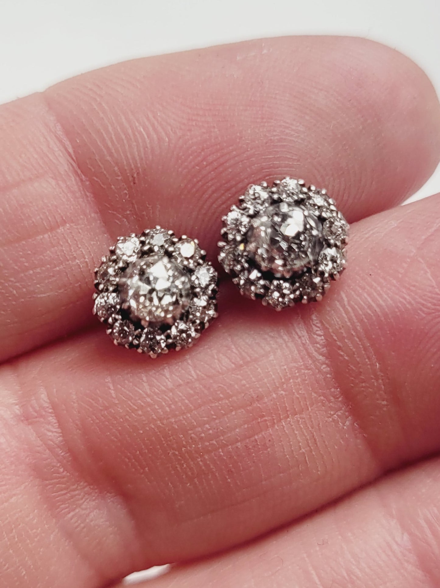 Antique old mine cut diamond cluster stud earrings sku 9069