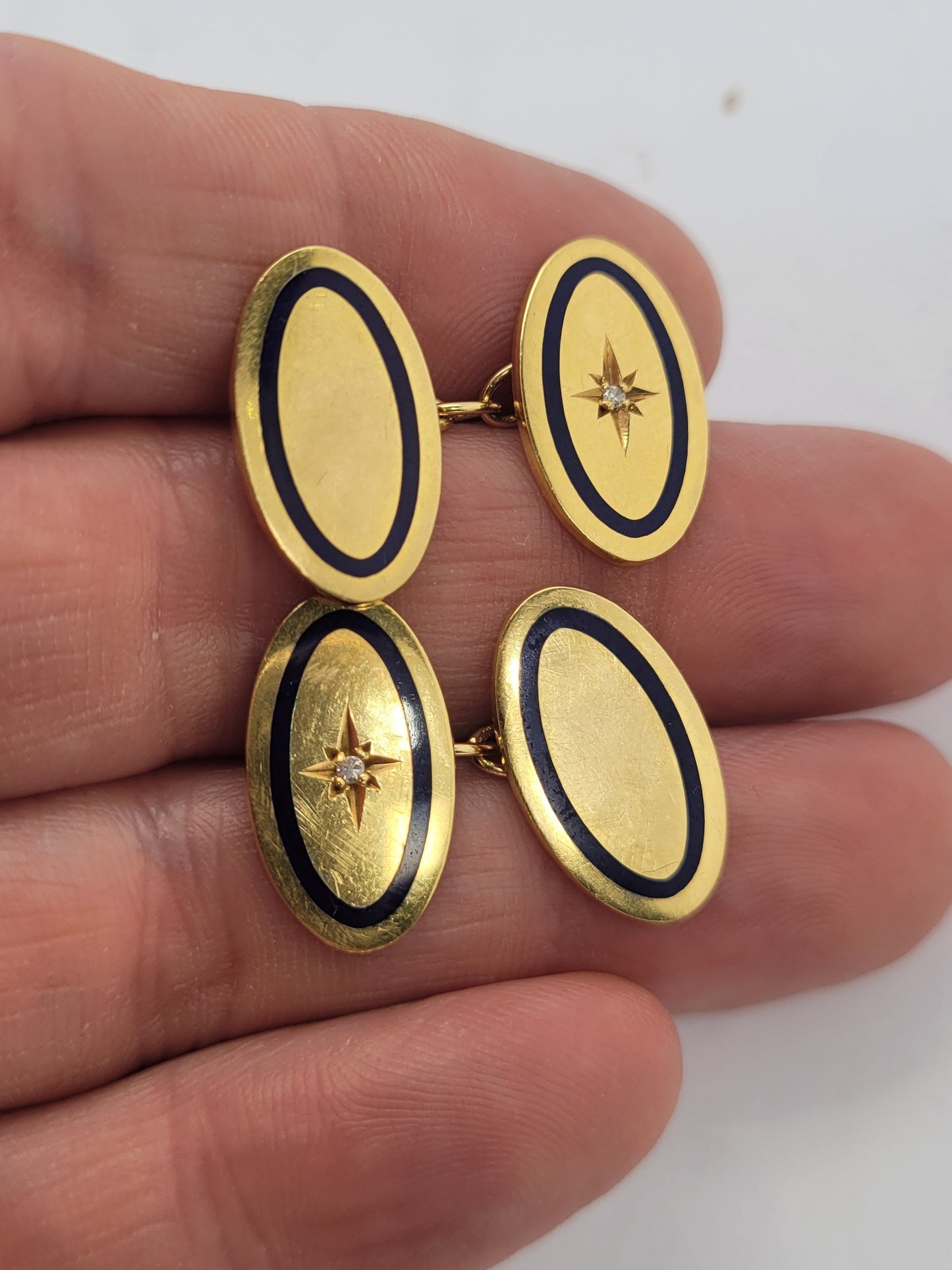 Antique 18ct gold and Royal blue enamel cufflinks sku 8520