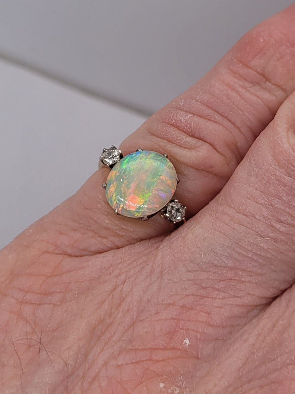 Antique opal and diamond ring sku 8756