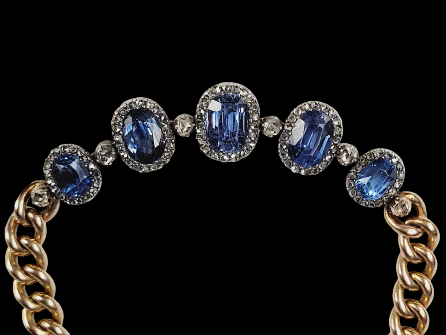 Antique French Ceylon sapphire and diamond bracelet sku 8769