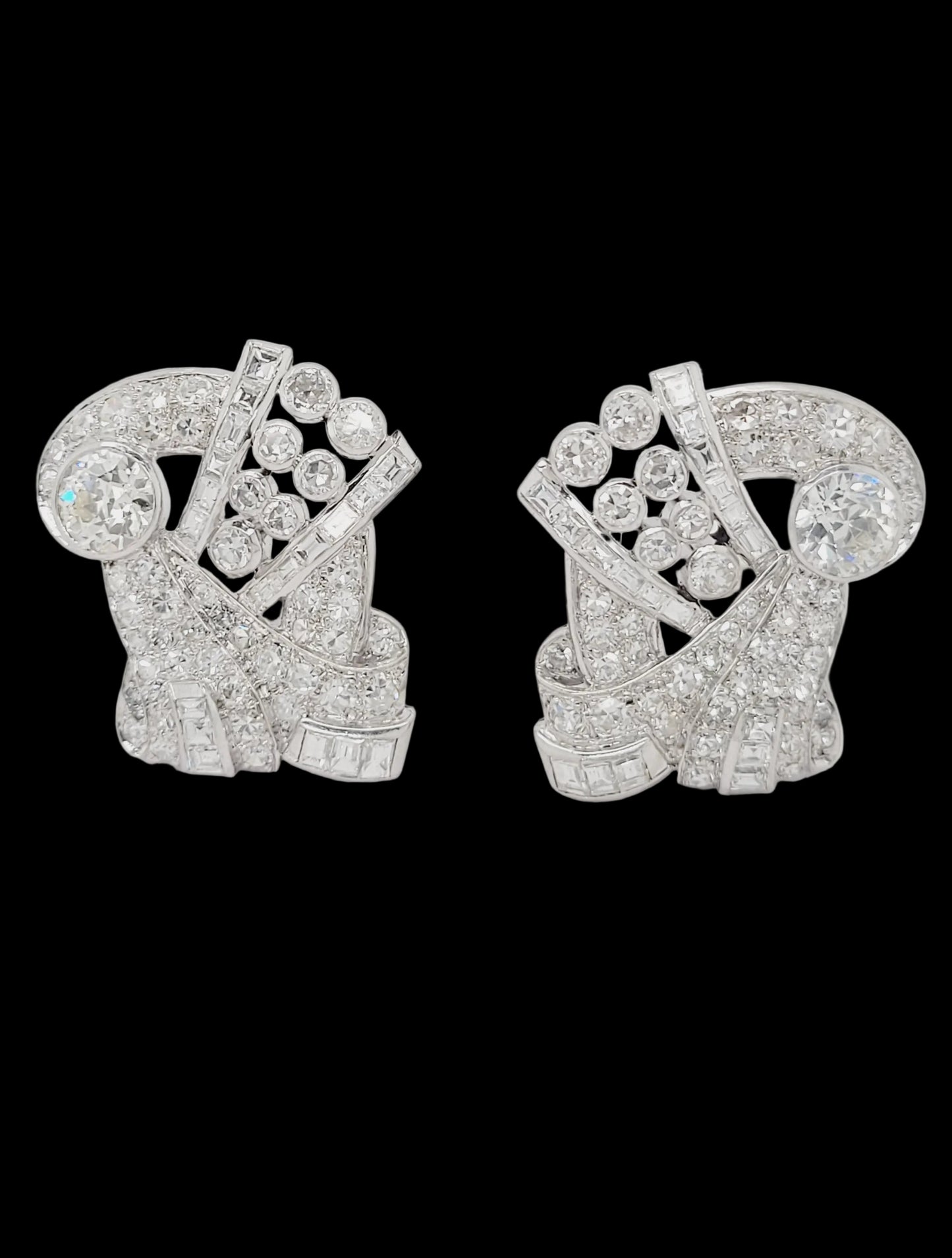 Art deco double clip diamond brooch sku 8676