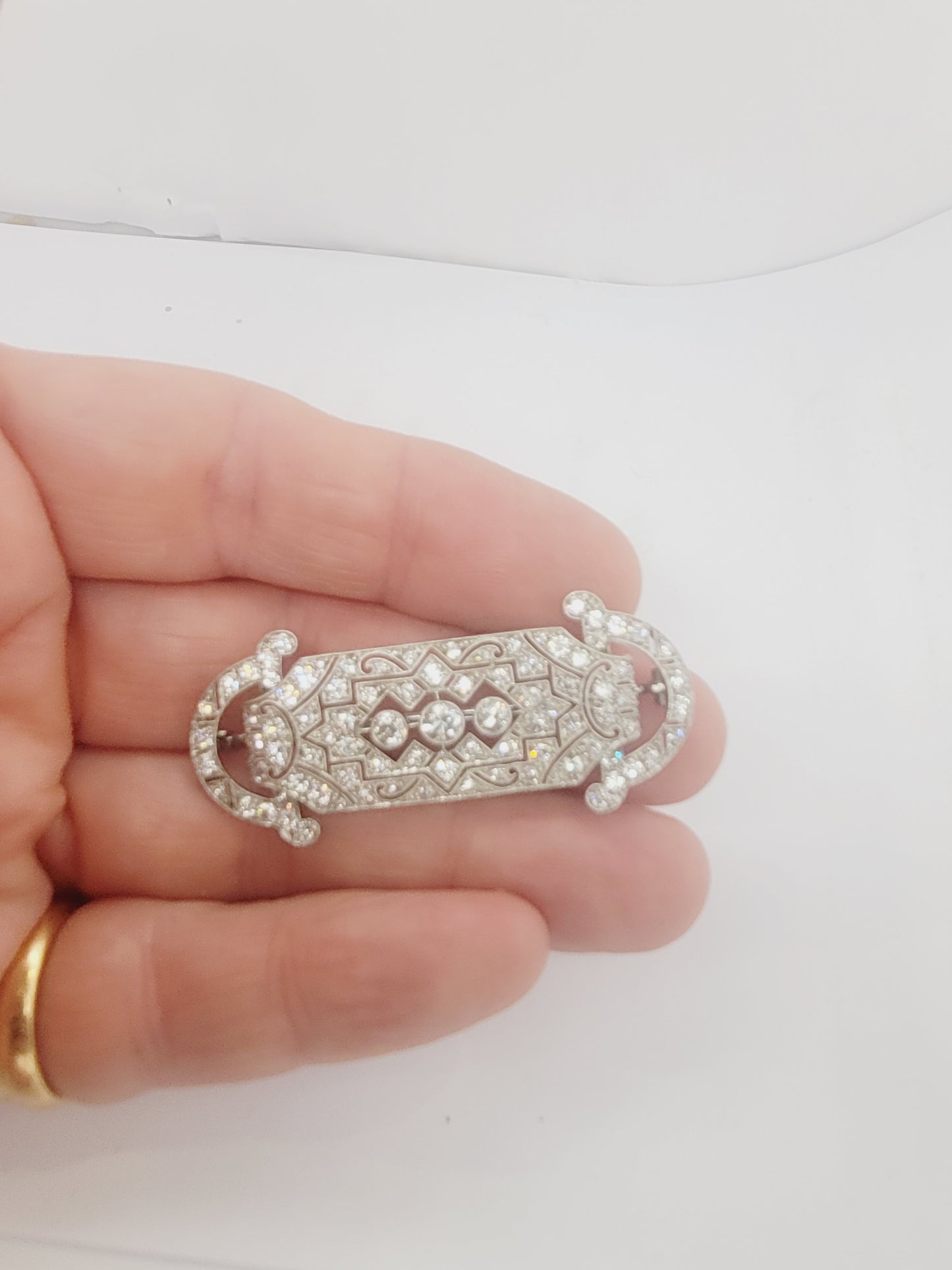 Fine Antique art deco old cut diamond brooch sku 8464