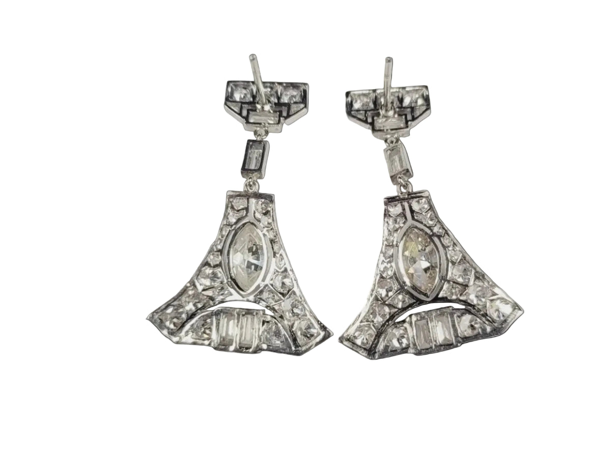 Art deco diamond drop earrings sku 8802