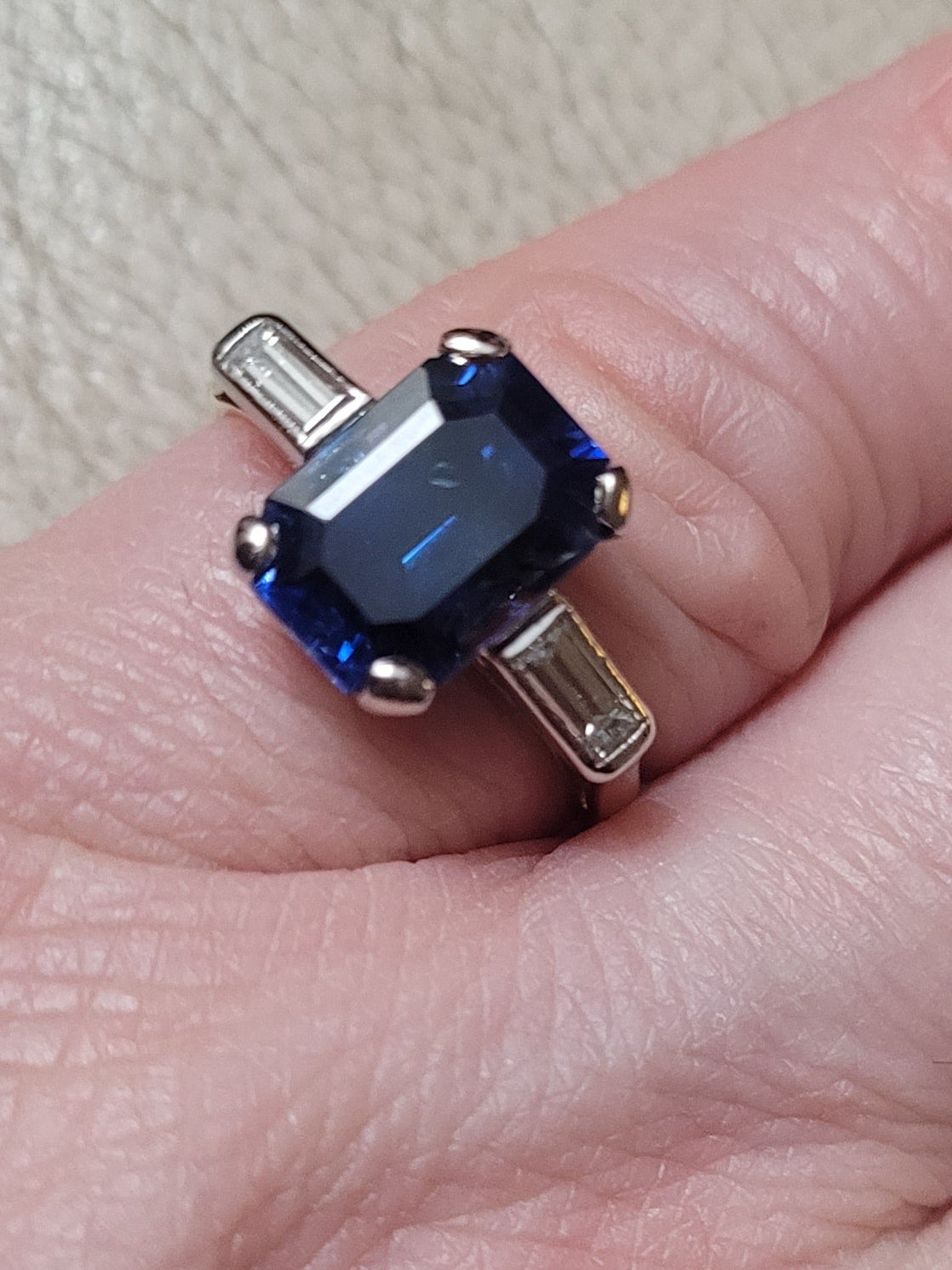 4.78ct natural Ceylon emerald cut sapphire engagement ring sku 8752