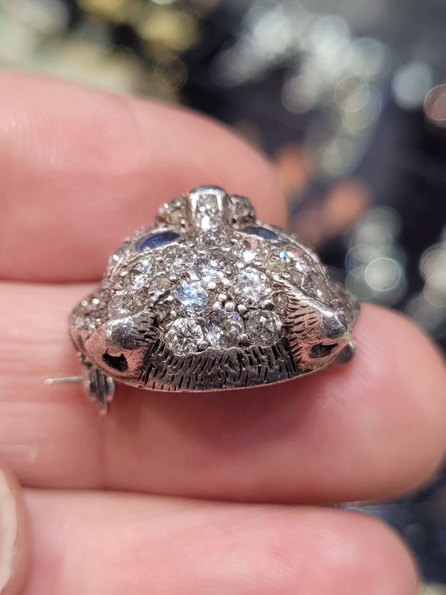 Cute Antique diamond and sapphire cat brooch sku 9056
