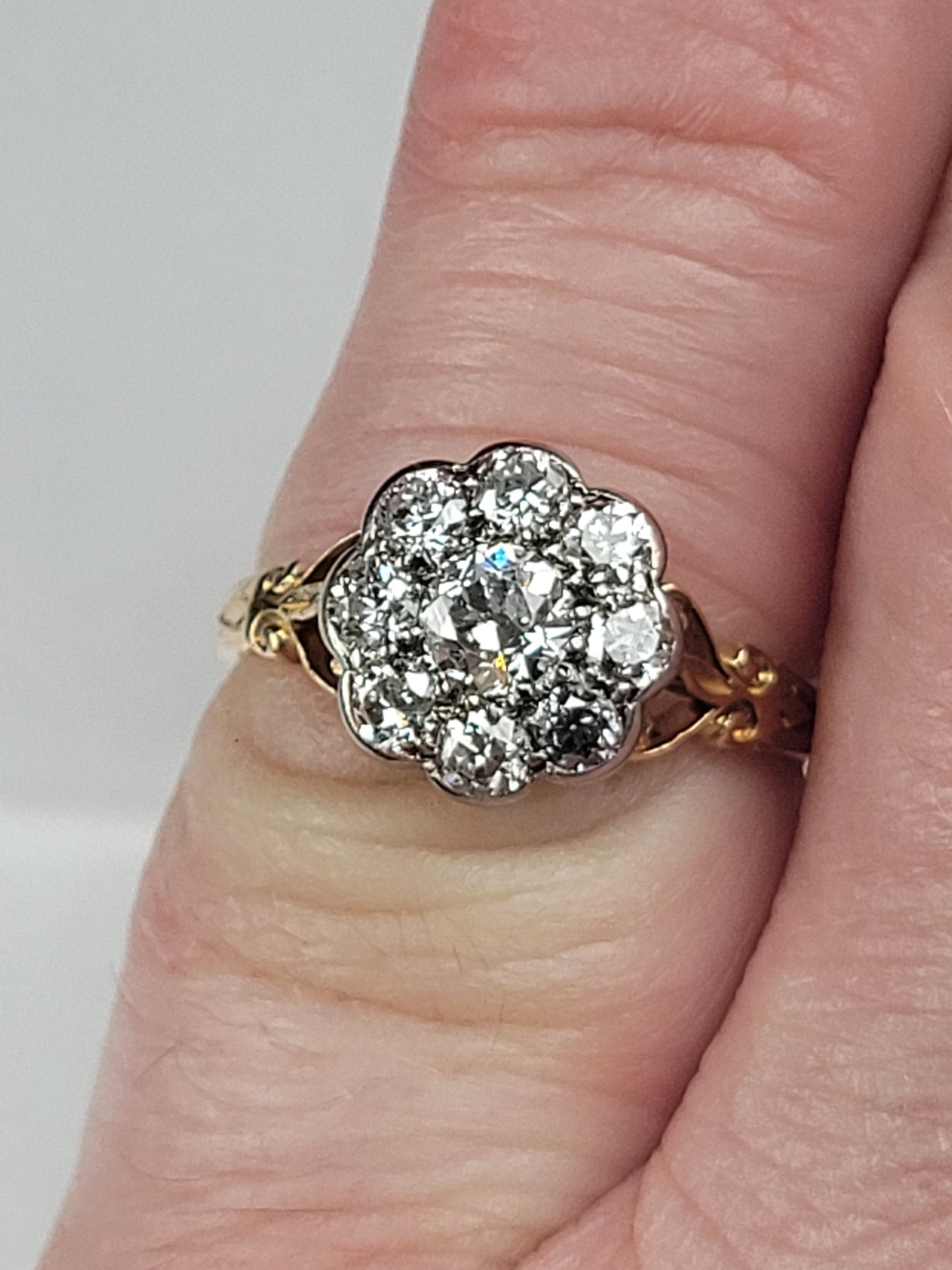 Antique old mine cut diamond cluster engagement ring sku 9087