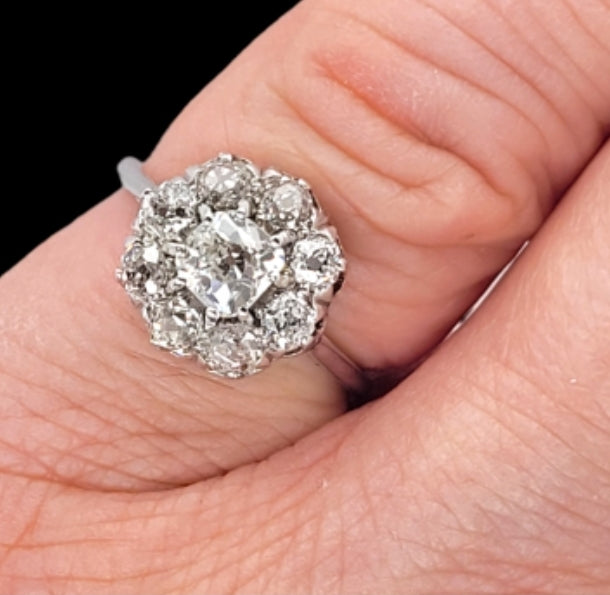 Antique old mine cut diamond cluster engagement ring
SKU: 7407