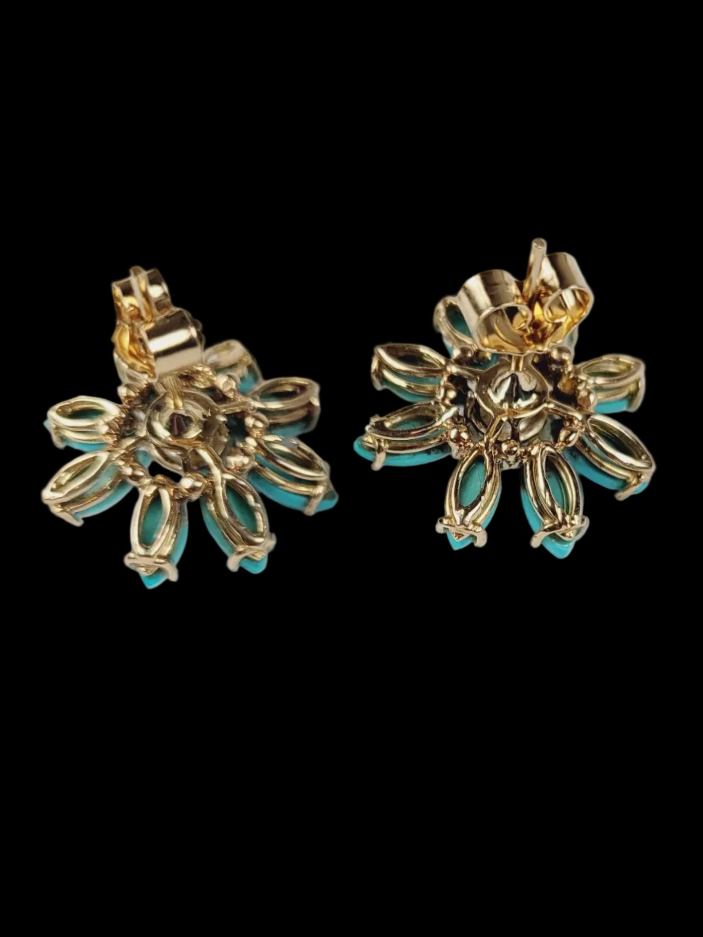 Vintage Turquoise and pearl daisy earrings sku 8908