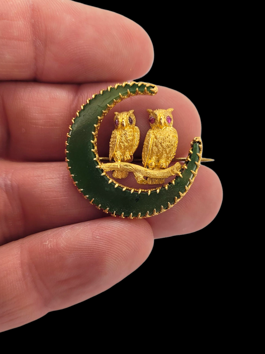 Two owl and crescent moon brooch
SKU: 8226