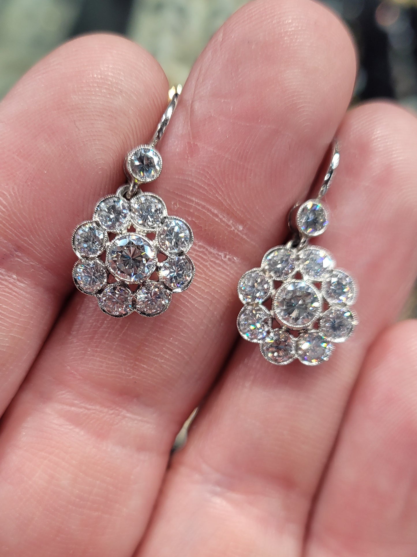 Diamond cluster drop earrings sku 8669