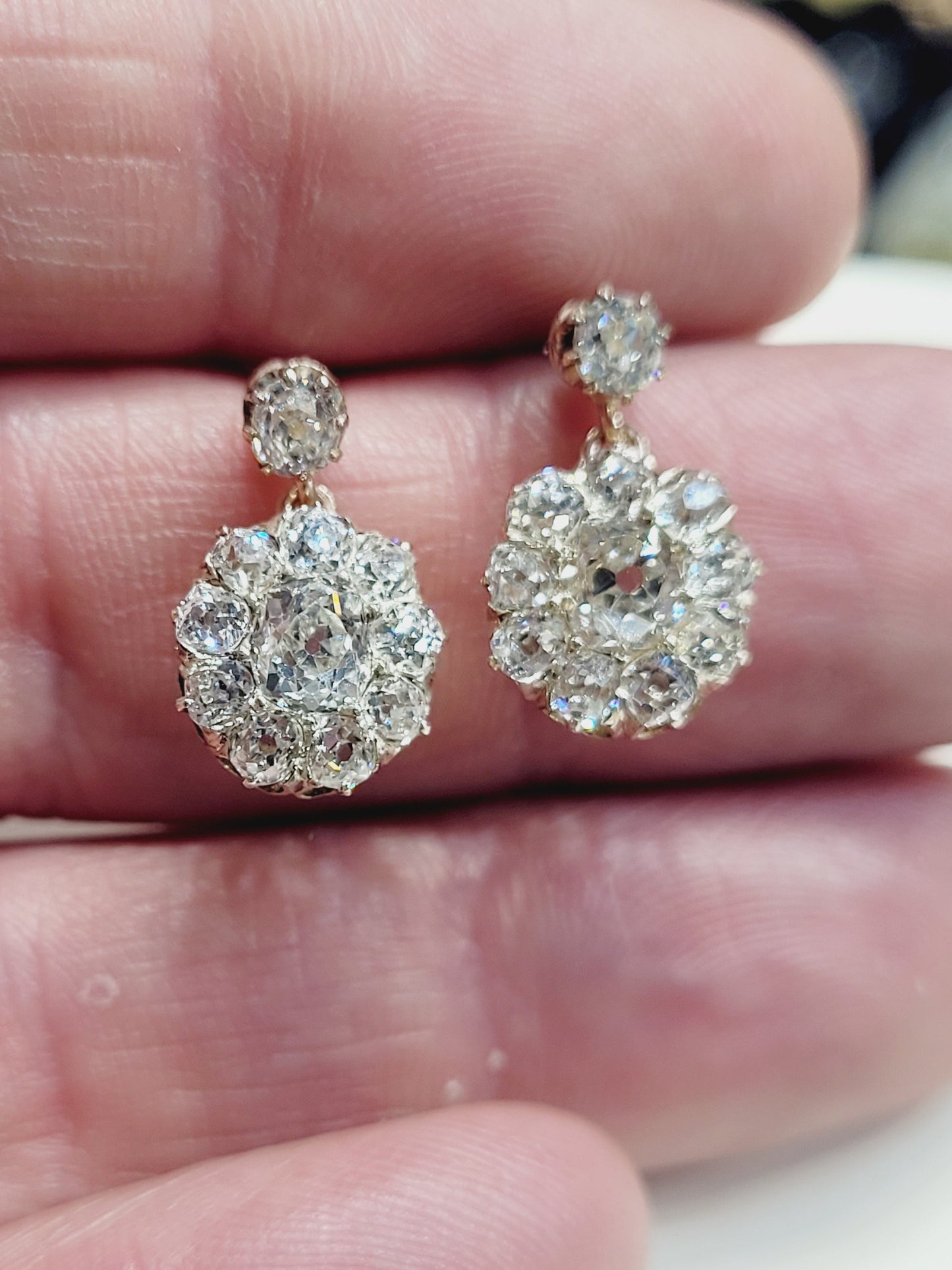 Old mine cut diamond cluster drop earrings sku 8966