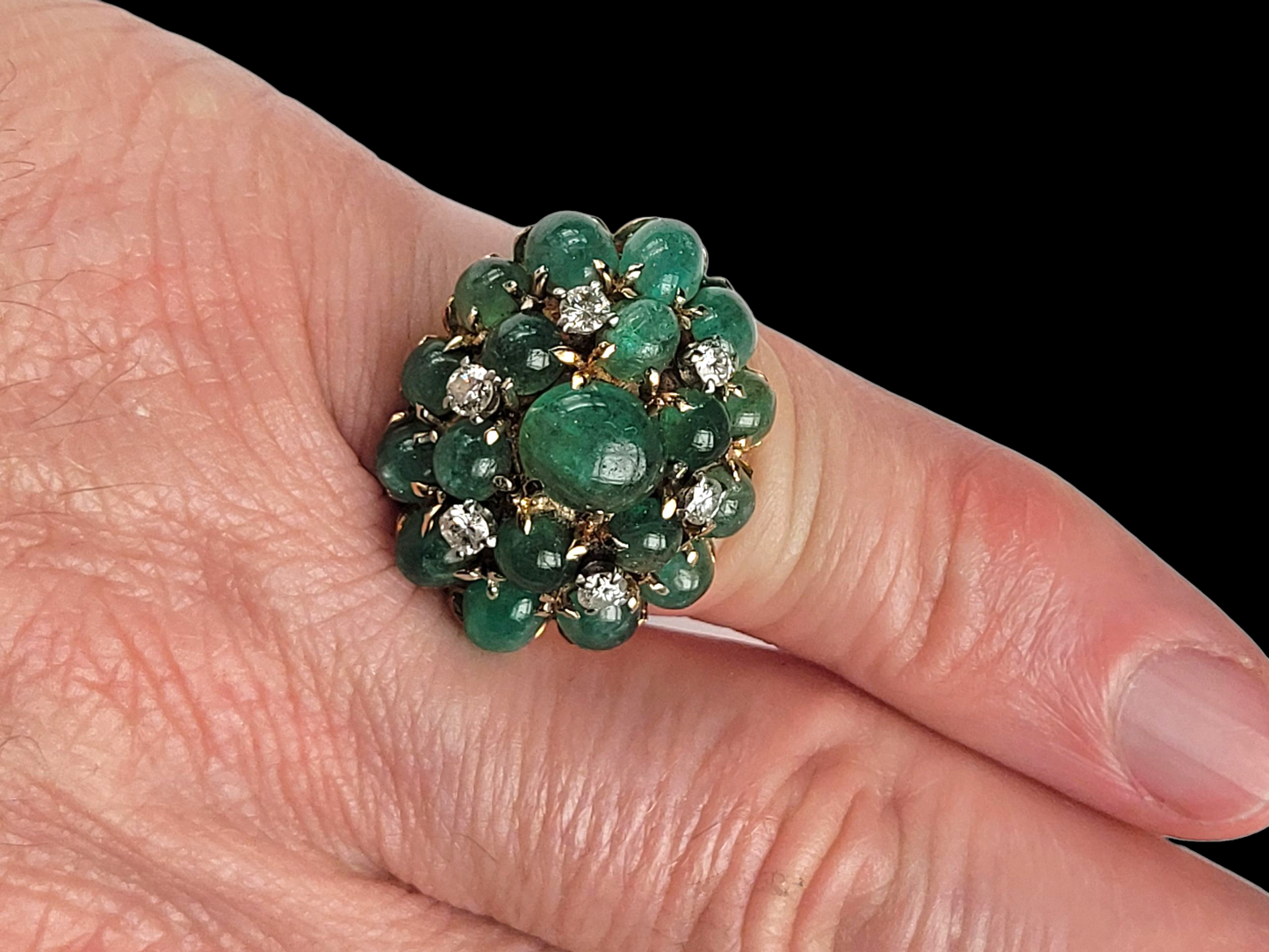 Vintage bombe cabochon emerald and diamond dress ring sku 8426