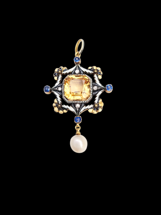 Carlo Guiliano Topaz, enamel, sapphire, diamond and pearl necklace
SKU: 8153