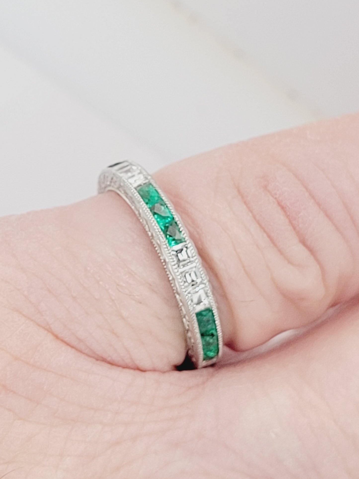 Emerald and diamond eternity ring sku 8791