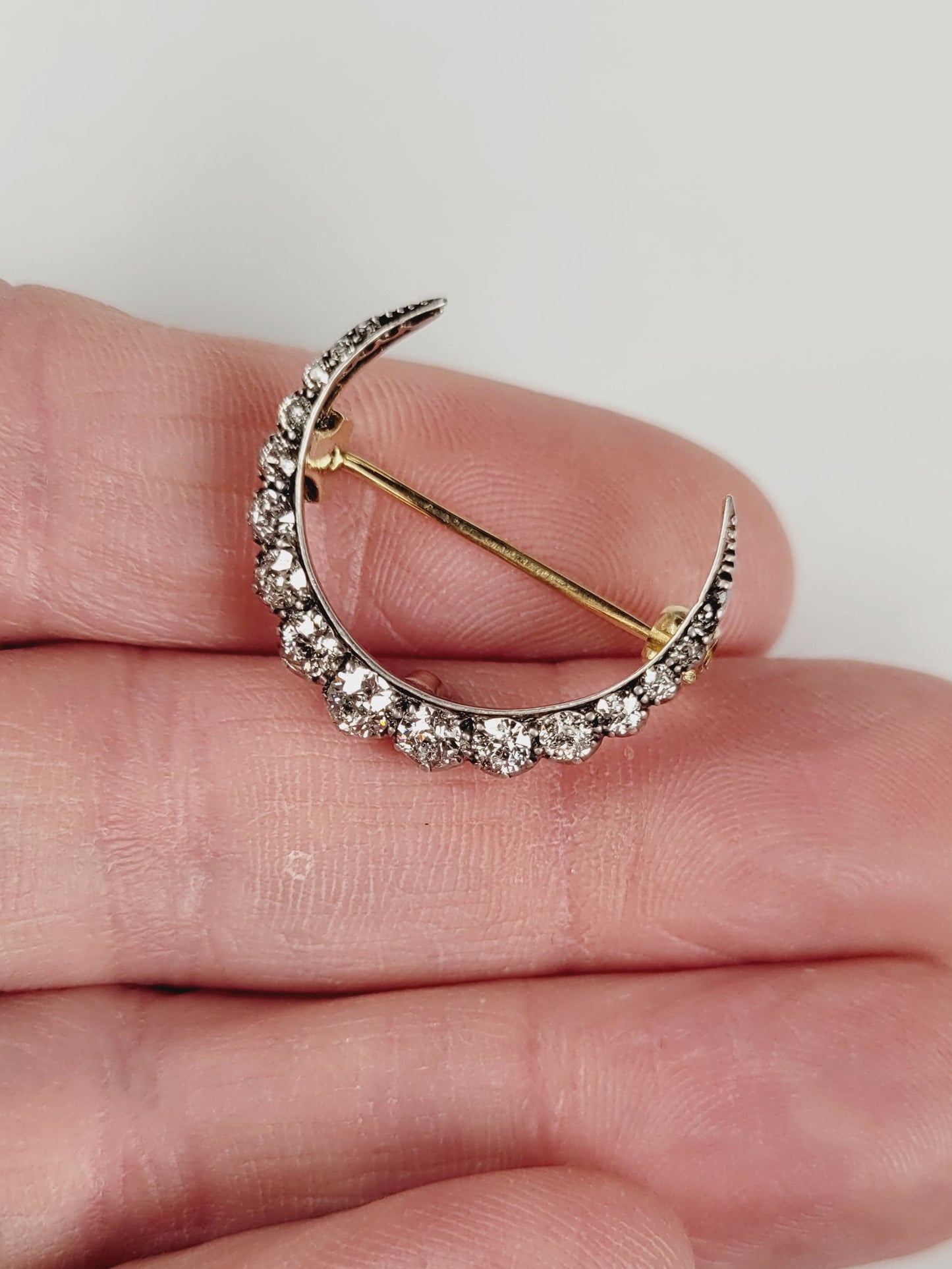 Antique diamond crescent moon brooch sku 8722