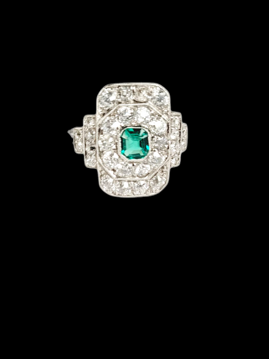 Art deco emerald and diamond panel dress ring sku 8502