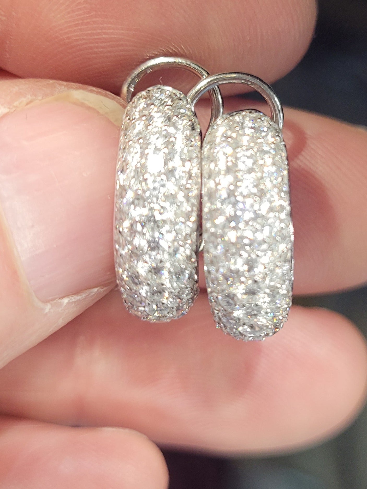 Pave diamond hoop earrings sku 9055
