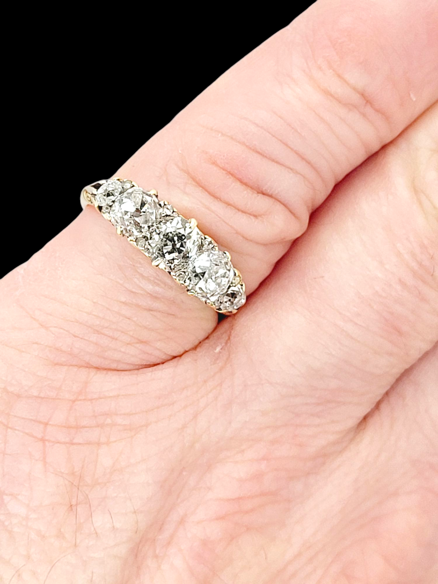 Five stone old cut diamond carved half hoop ring
SKU: 8135