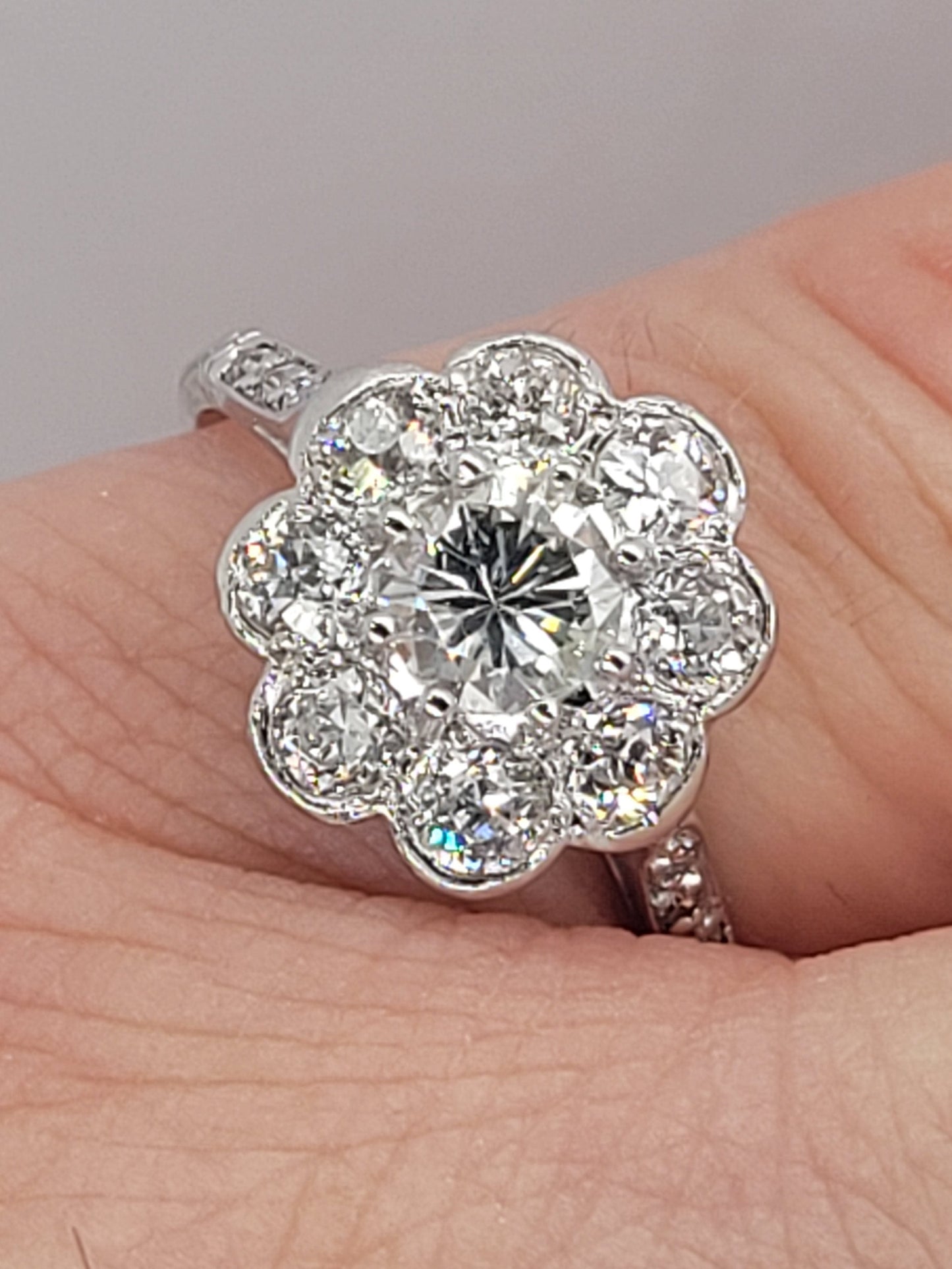 Bright daisy cluster diamond engagement ring sku 9198