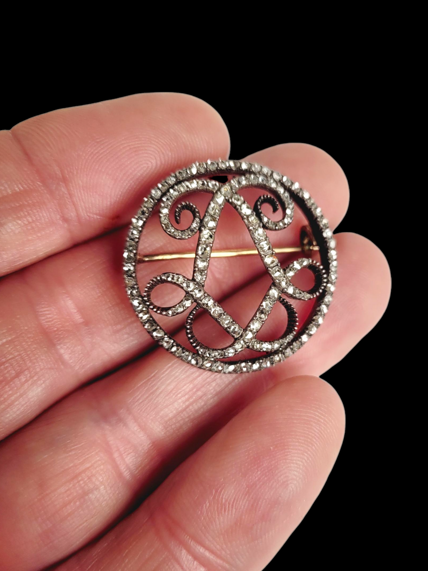 Antique diamond cypher brooch sku 8505