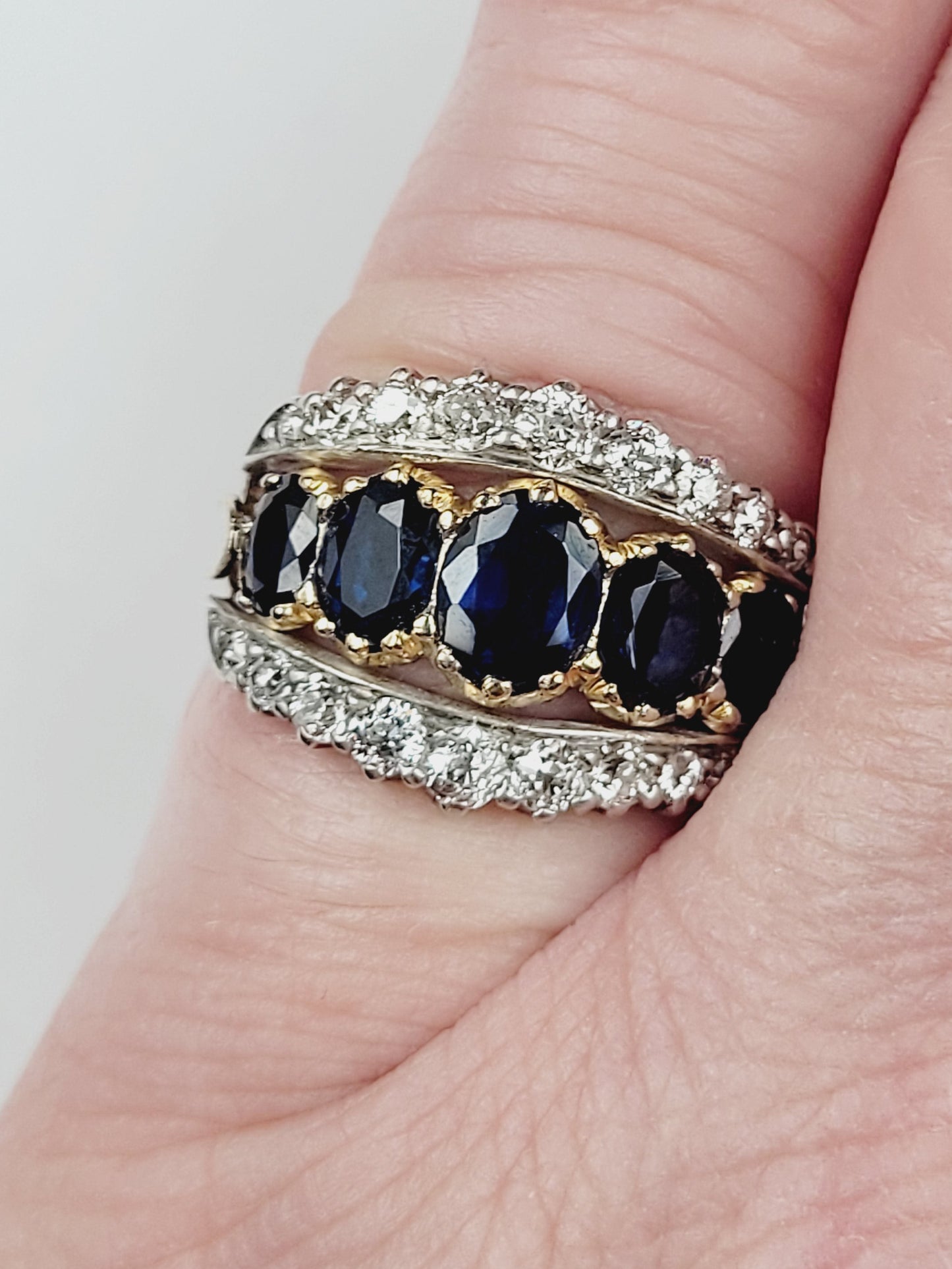 Sapphire and diamond three row band ring sku 9177