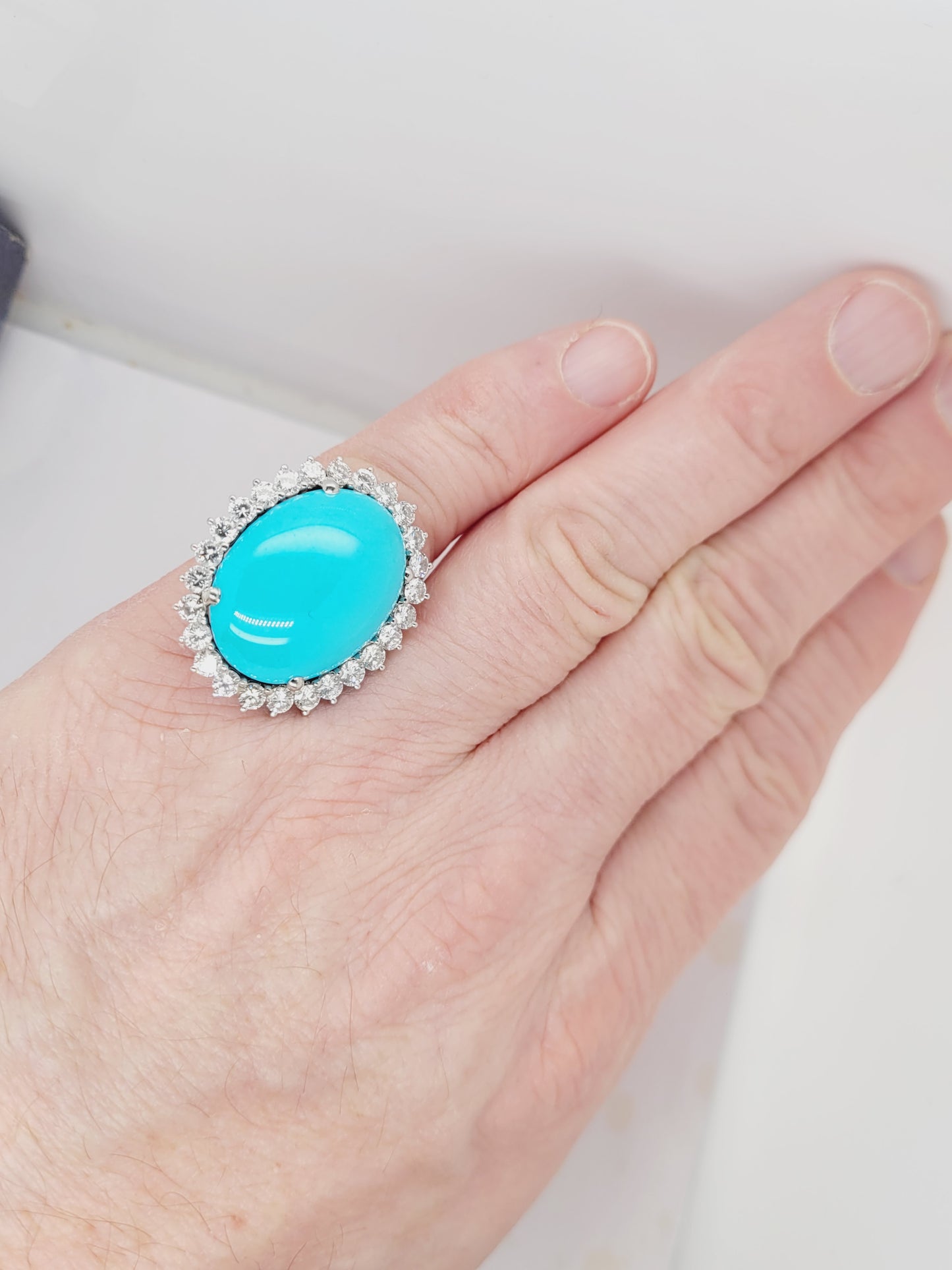 Large turquoise and diamond cluster dress ring
sku 8545