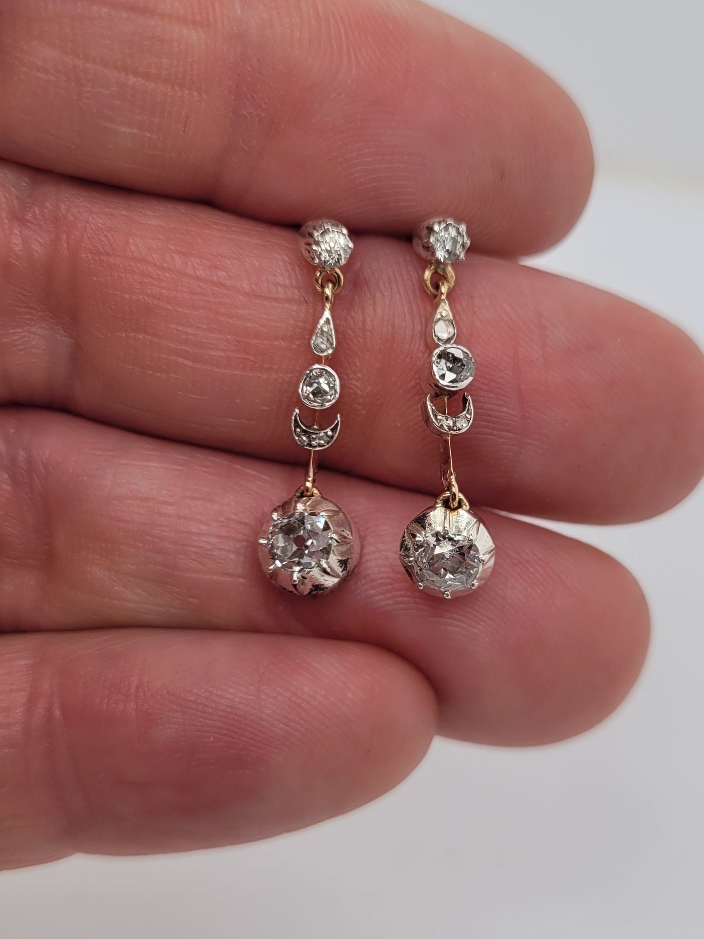 Antique diamond drop earrings sku 8819