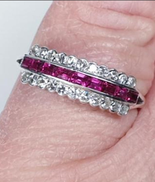 Art deco gem ruby and diamond half hoop eternity ring
SKU: 4045