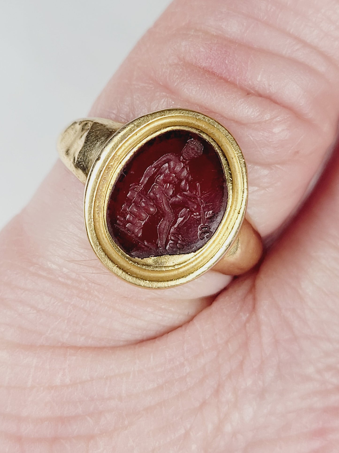 Ancient intaglio of Mercury Roman gold ring sku 8863