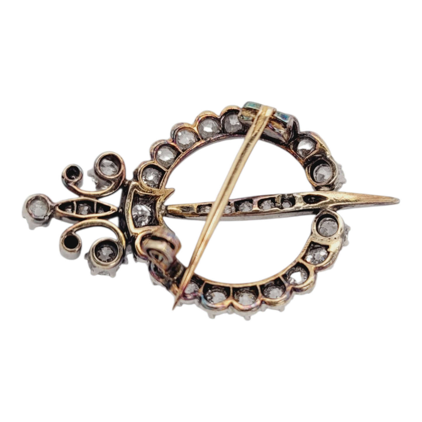 Antique diamond fibula clasp brooch sku 8875