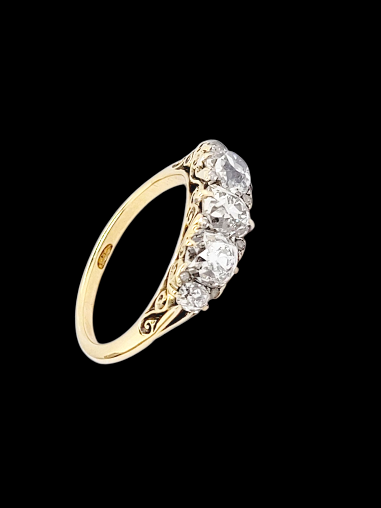 Five stone old cut diamond carved half hoop ring
SKU: 8135
