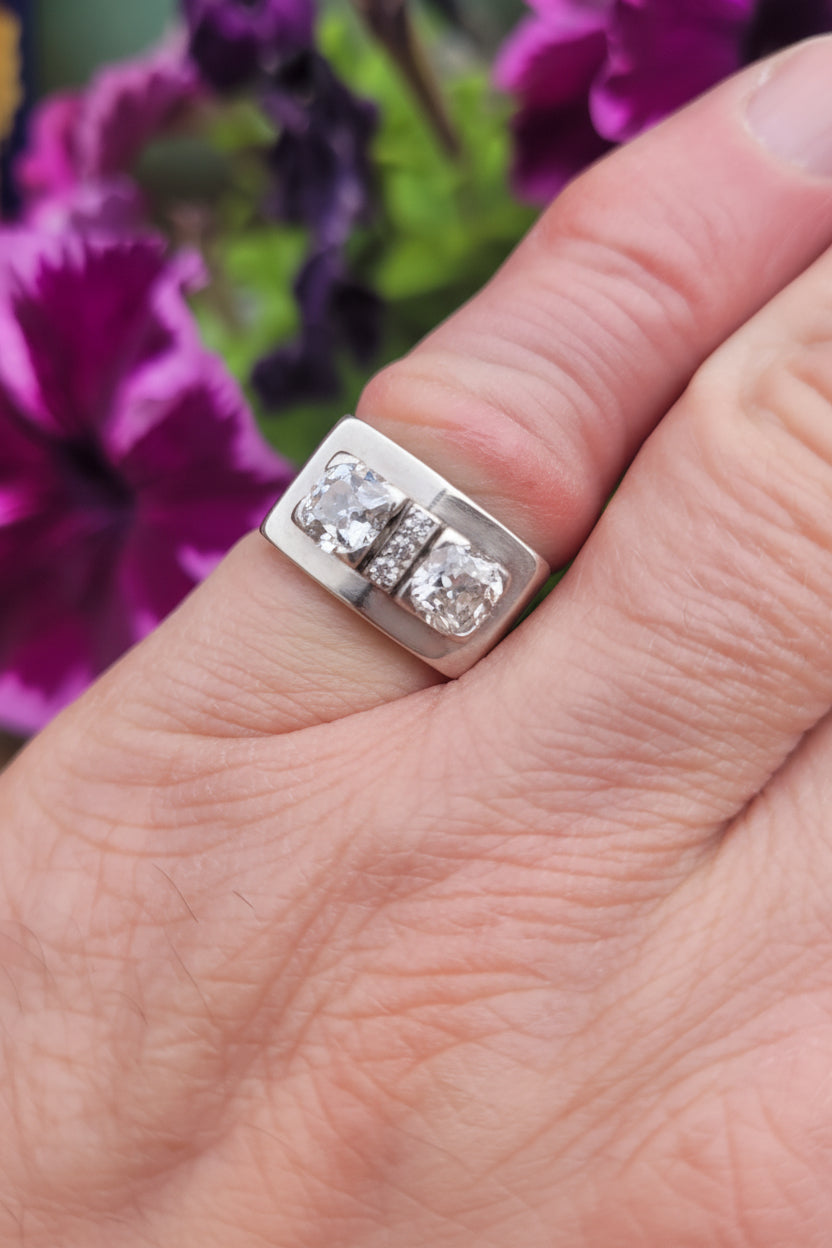 Art deco old mine cut Tank ring sku 9153