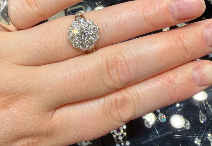 Antique old mine cut diamond cluster engagement ring sku 8895