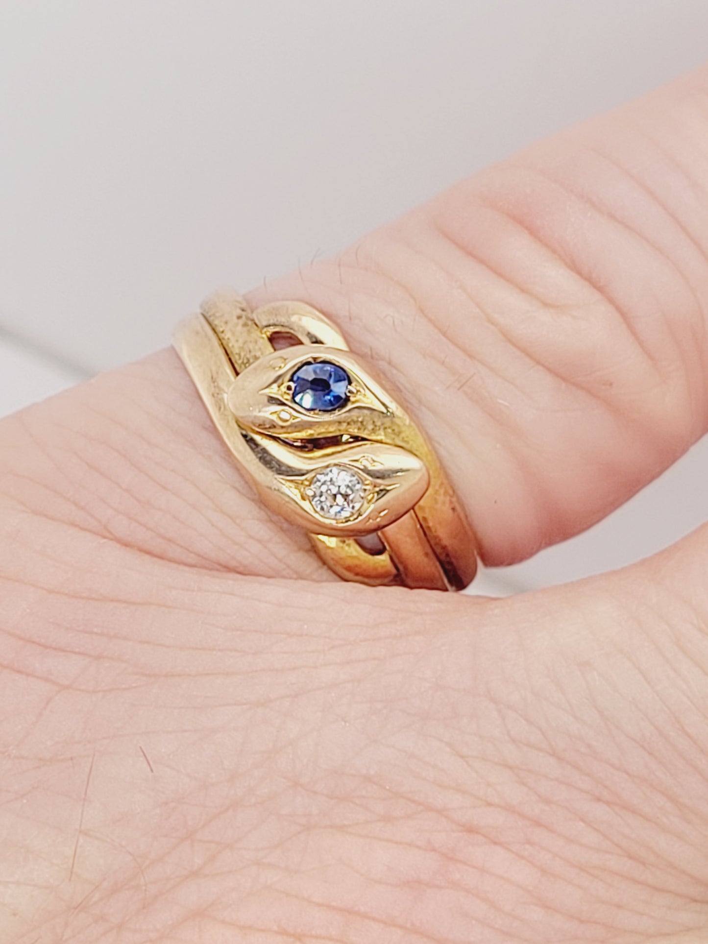 Antique sapphire and diamond double snake ring sku 9194