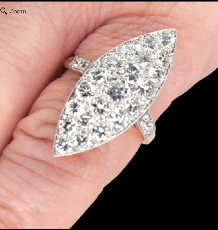 Edwardian old European transitional cut diamond navette cluster ring
SKU: 8195