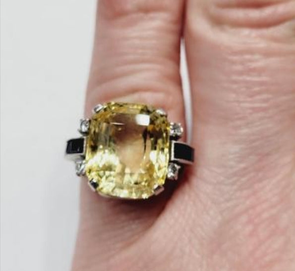 Art deco natural yellow sapphire, diamond and sapphire ring
SKU: 5397