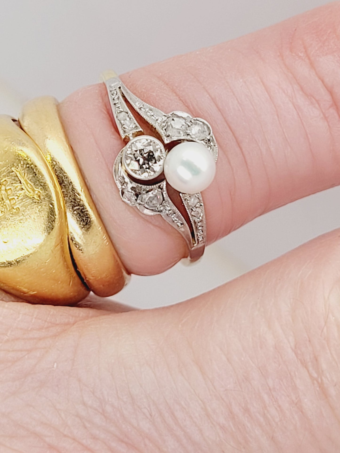 Art nouveau pearl and diamond dress ring sku 8825