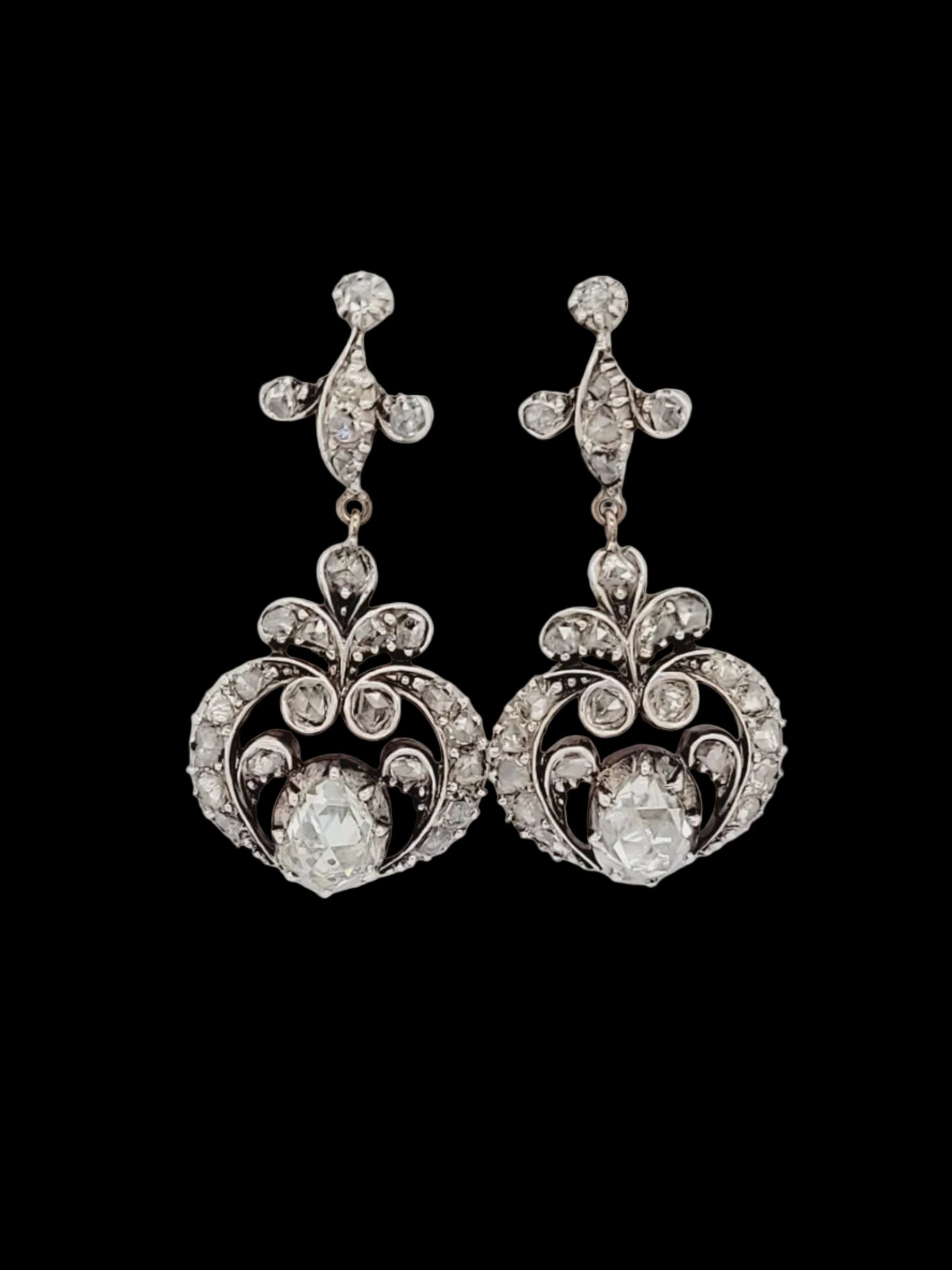 Georgian rose cut diamond drop earrings sku 8759