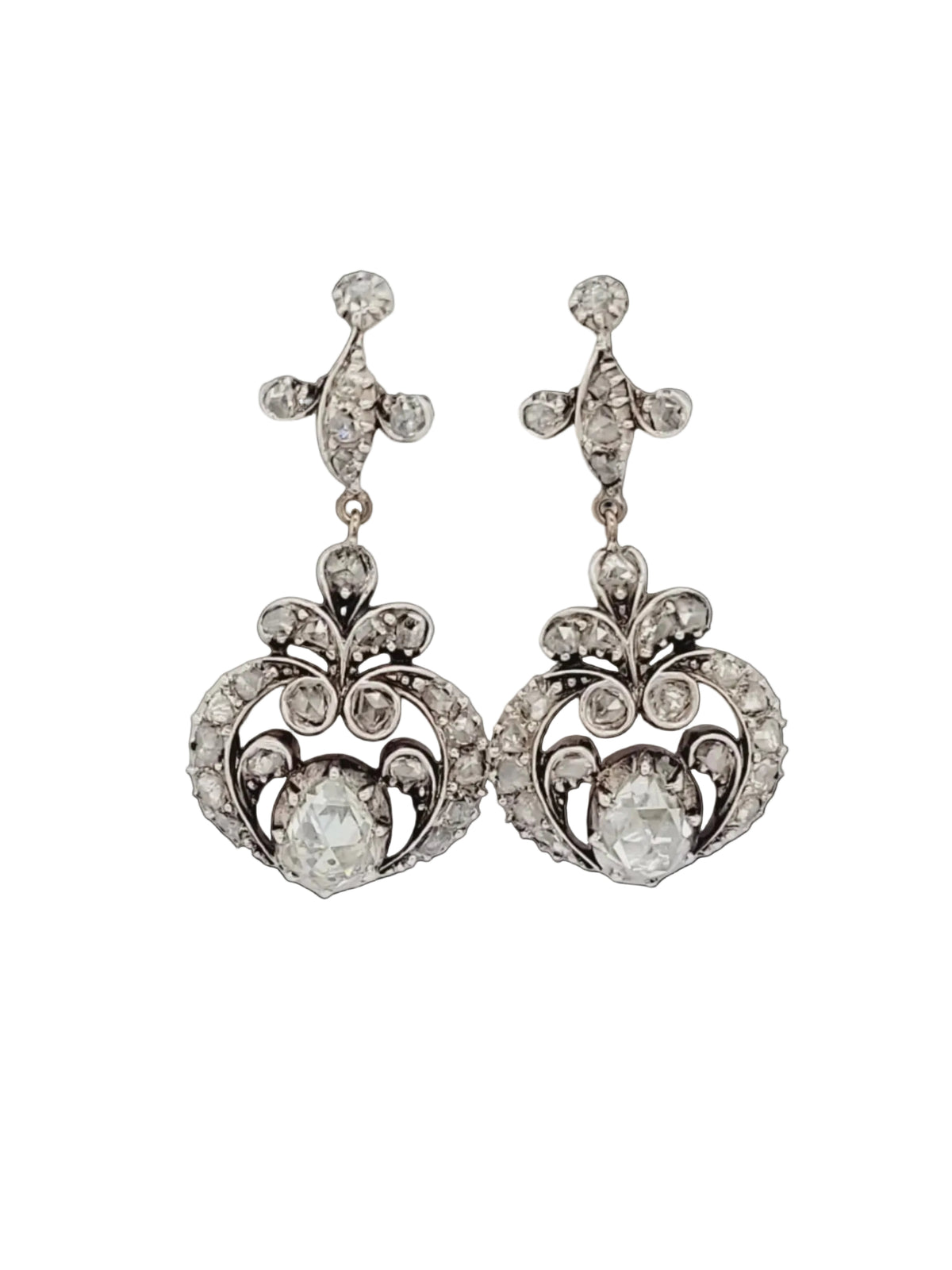 Georgian rose cut diamond drop earrings sku 8759