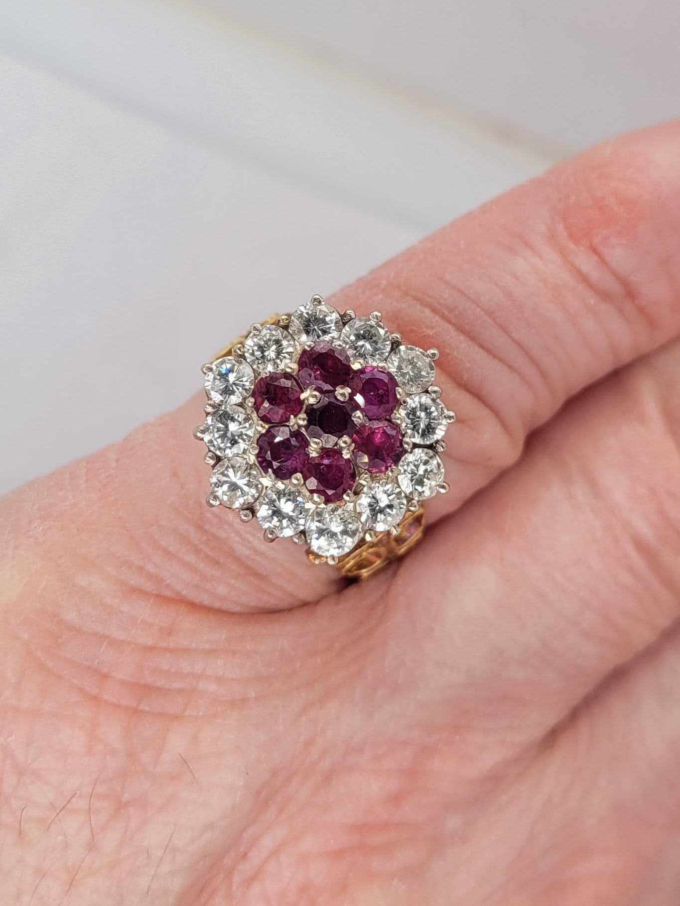 1960's Vintage Brutalist ruby and diamond cluster cocktail ring sku 8896