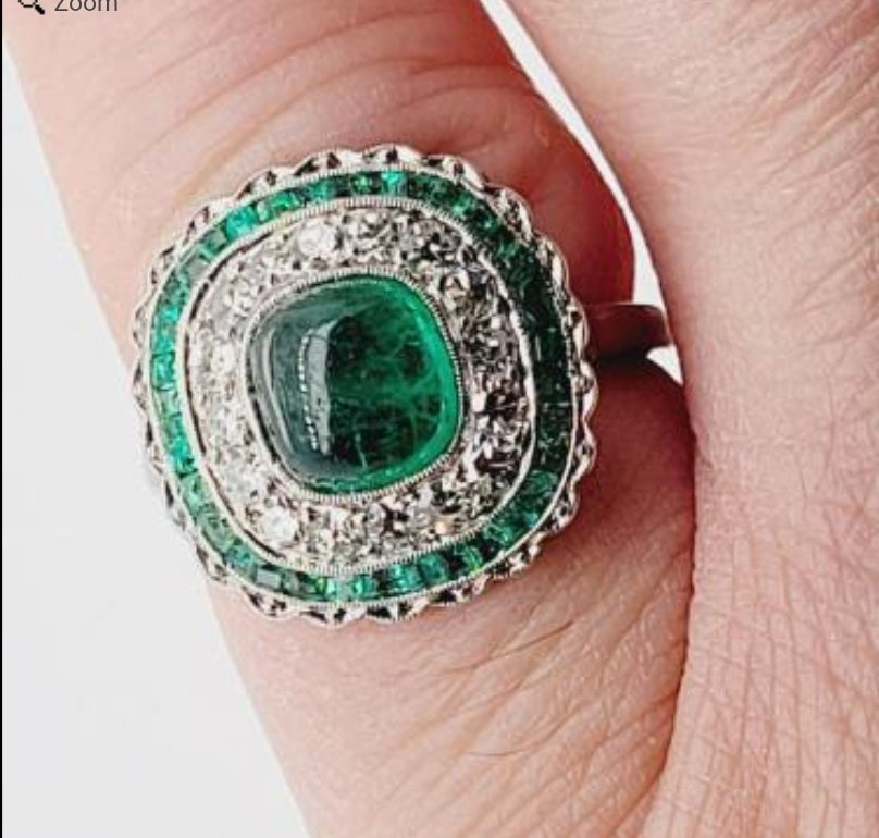 Art deco cabochon emerald and diamond target ring
SKU: 5602
