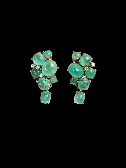 Vintage cabochon emerald and diamond earrings sku 8420