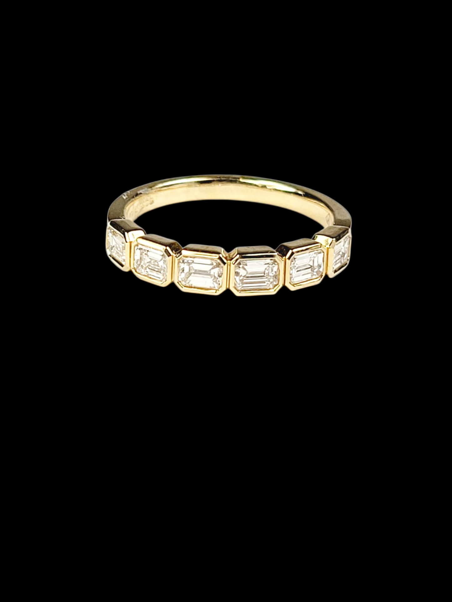 18ct yellow gold landscape emerald cut diamond half hoop ring sku 8470