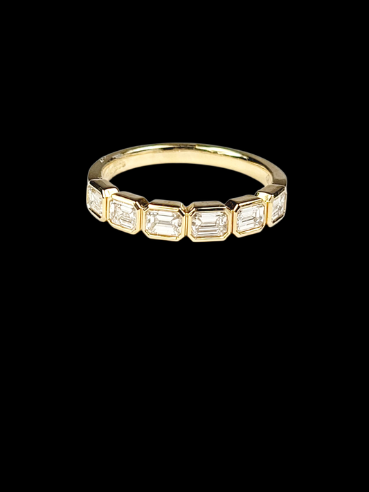 18ct yellow gold landscape emerald cut diamond half hoop ring sku 8470
