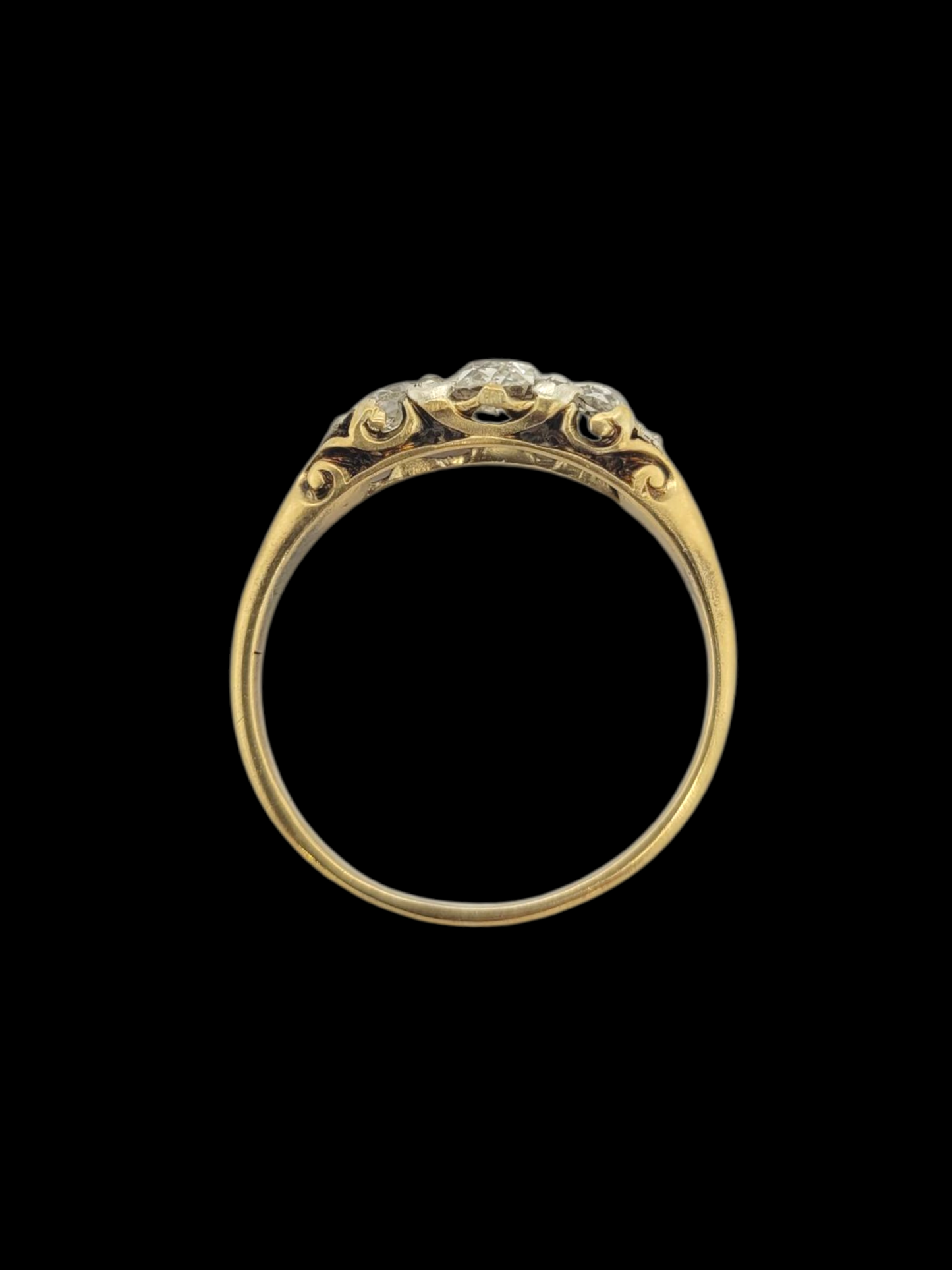 Antique diamond trilogy carved half hoop ring
SKU: 8488