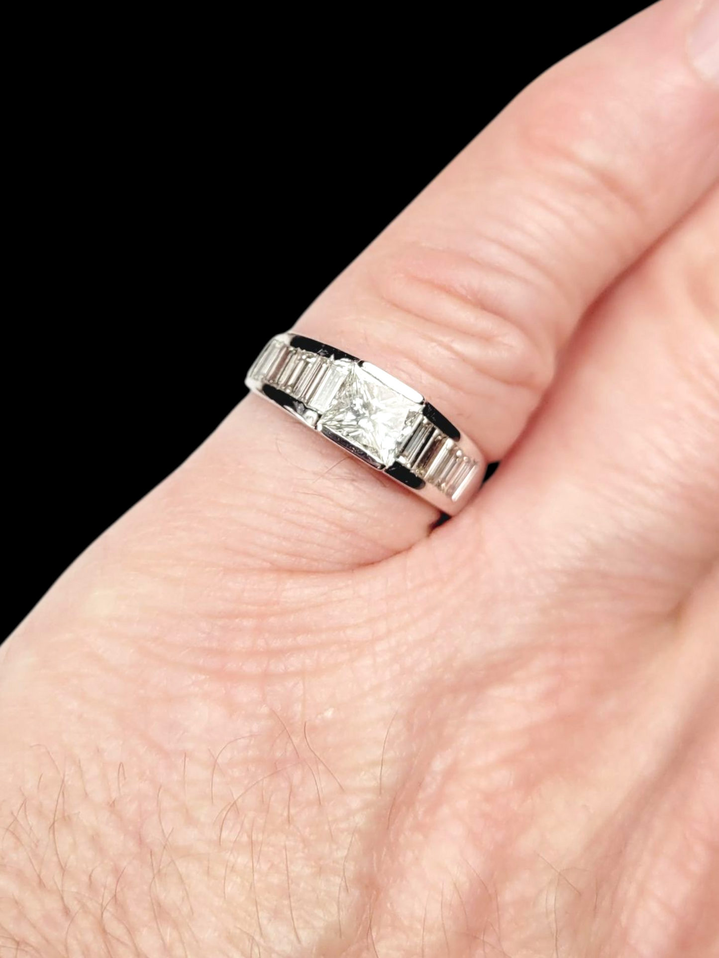 Landscape radiant cut diamond ring with baguette diamond shoulders
SKU: 8431